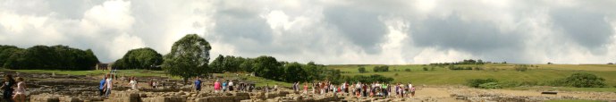 The remains of the fort being visited my modern tourists. Image: Vindolanda Trust